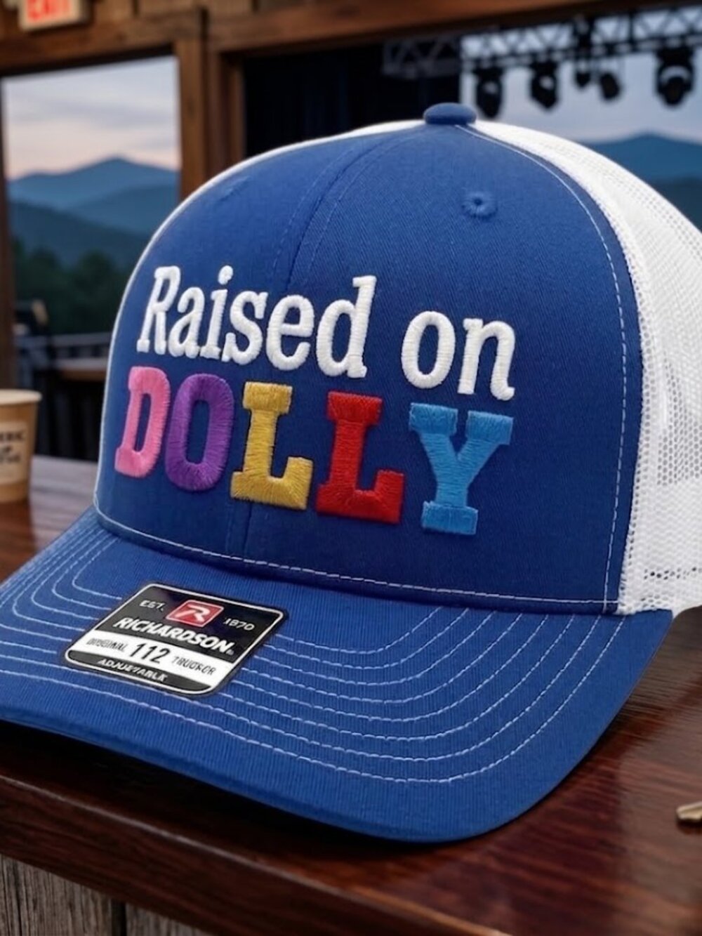 Raised On Dolly Hat Country Music Royal Blue White Richardson 112 Cap USA Wester